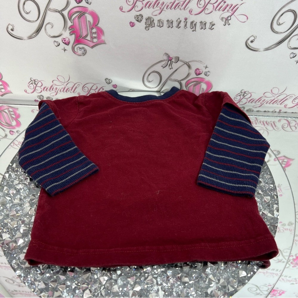 George Kids outdoor moose 🫎 cottage plaid stripes Maroon Deer Long Sleeve Tee - Picture 6 of 7
